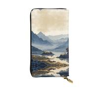 ESNAIUVCD Mountains and Rivers Print Genuine Leather Women's,Men's Wallets,Multi-Functionclutch Purse,Zip Around Large Travel Mobile Phone Long Money Purses