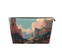 ESNAIUVCD Mountains and Rivers Print Travel Makeup Bag Organizer Leather - Travel Toiletry Bag for Women & Men, Organizing Pouches for Purse with Zipper