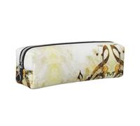 ESNAIUVCD Music Roses Romantic Print Leather Pencil Case Zippered Pouch Portable Large Capacity Stationery Organizer Cosmetic Bag for School Office2pcs