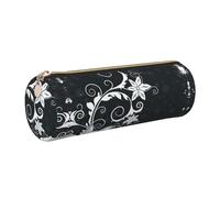 ESNAIUVCD Novelty Boho Abstract Flowers Print Leather Cylindrical Zipper Pencil Case -Pu Leather, Multifunctional Stationery Storage, Suitable for Students