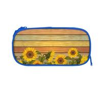 ESNAIUVCD Paint Wooden Board Sunflower Print Zipper Large Pencil Case,Durable Stationery Pencilcase Bag,Multifunctional Pencilcase Bag Penbag for School College Office Adult Girls and Boys