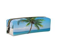 ESNAIUVCD Palm Tree Bright Seascape Print Leather Pencil Case Zippered Pouch Portable Large Capacity Stationery Organizer Cosmetic Bag for School Office(2PCS)