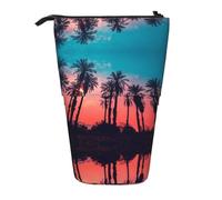ESNAIUVCD Palm Tree Sunset Print Personalized Retractable Pencil Case, Custom Signature Name Pencil Pouch for Students Kids Adults for School Office