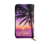 ESNAIUVCD Palm Trees at Sunset Print Genuine Leather Women's,Men's Wallets,Multi-Functionclutch Purse,Zip Around Large Travel ​Mobile Phone Long ​Money Purses