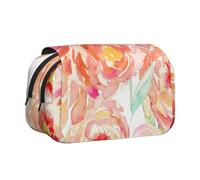 ESNAIUVCD Peach Peony Print Large Capacity Double Layer Pen Bag,Suitable for Boys, Girls and Adults,This Office Pen Bag with Compartment Design