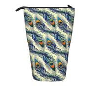 ESNAIUVCD Peacock'S Feather Print Personalized Retractable Pencil Case, Custom Signature Name Pencil Pouch for Students Kids Adults for School Office