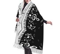 ESNAIUVCD Piano Keys With Musical Notes Print Women'S Shawl Scarf, Fashionable Trendy Winter Large Warm Cashmere Tassel Scarf