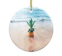 ESNAIUVCD Pineapple By The Sea Print Christmas Tree Ceramic Hanging Ornaments,Round Ceramic Decorations