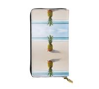 ESNAIUVCD Pineapple by The Sea Print Genuine Leather Women's,Men's Wallets,Multi-Functionclutch Purse,Zip Around Large Travel ​Mobile Phone Long ​Money Purses