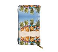 ESNAIUVCD Pineapple Fruit Sunglasses Sand Beach Print Genuine Leather Women's,Men's Wallets,Multi-Functionclutch Purse,Zip Around Large Travel ​Mobile Phone Long ​Money Purses