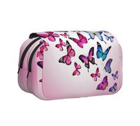 ESNAIUVCD Pink Butterflies Print Large Capacity Double Layer Pen Bag,Suitable for Boys, Girls and Adults,This Office Pen Bag with Compartment Design