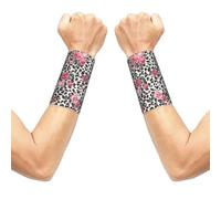 ESNAIUVCD Pink Cute Rose Mix Leopard Pattern Print Compression Wrist Sleeve Tennis Carpal Tunnel Wrist Brace Elastic Relieve Stiff Wrist Support Sweat Wristband Sports Exercise(2 Pair)