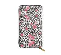 ESNAIUVCD Pink Cute Rose Mix Leopard Pattern Print Genuine Leather Women's,Men's Wallets,Multi-Functionclutch Purse,Zip Around Large Travel â€‹Mobile Phone Long â€‹Money Purses