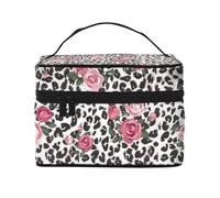 ESNAIUVCD Pink Cute Rose Mix Leopard Pattern Print Toiletry Bag Large Cosmetic Bag Travel Makeup Bag Organizer for Women