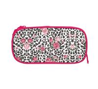 ESNAIUVCD Pink Cute Rose Mix Leopard Pattern Print Zipper Large Pencil Case,Durable Stationery Pencilcase Bag,Multifunctional Pencilcase Bag Penbag for School College Office Adult Girls and Boys