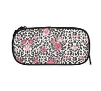 ESNAIUVCD Pink Cute Rose Mix Leopard Pattern Print Zipper Large Pencil Case,Durable Stationery Pencilcase Bag,Multifunctional Pencilcase Bag Penbag for School College Office Adult Girls and Boys