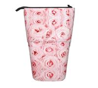 ESNAIUVCD Pink Fresh Roses Print Personalized Retractable Pencil Case, Custom Signature Name Pencil Pouch for Students Kids Adults for School Office