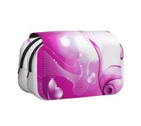 ESNAIUVCD Pink Heart Print Large Capacity Double Layer Pen Bag,Suitable for Boys, Girls and Adults,This Office Pen Bag with Compartment Design