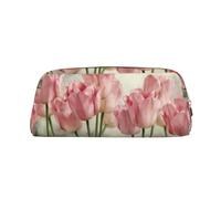 ESNAIUVCD Pink Tulips Print Pencil Bag Zipper Large Pencil Bag Work Travel - Multifunctional Pencil Case,Makeup Bag