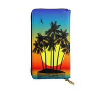 ESNAIUVCD Plam Tree Tropical Island at Sunset Print Genuine Leather Women's,Men's Wallets,Multi-Functionclutch Purse,Zip Around Large Travel ​Mobile Phone Long ​Money Purses