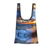 ESNAIUVCD Pretty Backgrounds Nature Sunset Print Reusable, Foldable,Washable Grocery Bags Foldable In A Pouch Eco Tote Shopping Bag,Daily Shopping Loading