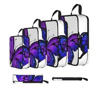 ESNAIUVCD Purple Butterfly Printed Print 4 Set Compression Packing Cubes for Suitcases,Expandable Storage Bags Organizers