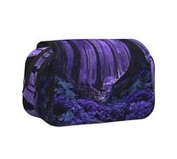 ESNAIUVCD Purple Forest Print Large Capacity Double Layer Pen Bag,Suitable for Boys, Girls and Adults,This Office Pen Bag with Compartment Design
