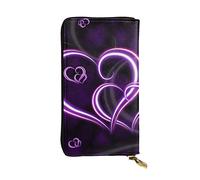 ESNAIUVCD Purple Hearts Print Genuine Leather Women's,Men's Wallets,Multi-Functionclutch Purse,Zip Around Large Travel ​Mobile Phone Long ​Money Purses