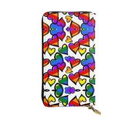 ESNAIUVCD Rainbow Colored Gay Pride Hearts Print Genuine Leather Women's,Men's Wallets,Multi-Functionclutch Purse,Zip Around Large Travel â€‹Mobile Phone Long â€‹Money Purses