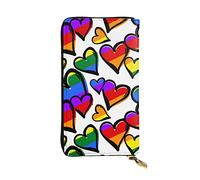 ESNAIUVCD Rainbow Colored Gay Pride Hearts Print Genuine Leather Women's,Men's Wallets,Multi-Functionclutch Purse,Zip Around Large Travel ​Mobile Phone Long ​Money Purses