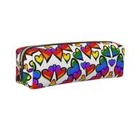 ESNAIUVCD Rainbow Colored Gay Pride Hearts Print Leather Pencil Case Zippered Pouch Portable Large Capacity Stationery Organizer Cosmetic Bag for School Office2pcs