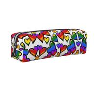 ESNAIUVCD Rainbow Colored Gay Pride Hearts Print Leather Pencil Case Zippered Pouch Portable Large Capacity Stationery Organizer Cosmetic Bag for School Office2pcs