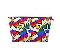 ESNAIUVCD Rainbow Colored Gay Pride Hearts Print Travel Makeup Bag Organizer Leather - Travel Toiletry Bag for Women & Men, Organizing Pouches for Purse with Zipper
