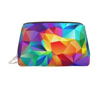 ESNAIUVCD Rainbow Geometric Print Makeup Bag, Cosmetic Bag,Women Pu Leather Cosmetic Bags with Wrist Strap Travel Toiletry Pouch Makeup Bag