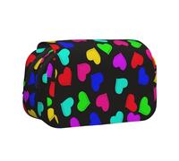 ESNAIUVCD Rainbow Hearts Print Large Capacity Double Layer Pen Bag,Suitable for Boys, Girls and Adults,This Office Pen Bag with Compartment Design