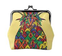 ESNAIUVCD Rainbow Pineapple Print Kiss Lock Wallet Leather Coin Purse Ladies Money Pocket Iron Frame Compact Hand-Held Wallet