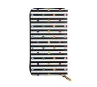 ESNAIUVCD Rainbow Polka Dot Stripe Black and White Print Genuine Leather Women's,Men's Wallets,Multi-Functionclutch Purse,Zip Around Large Travel â€‹Mobile Phone Long â€‹Money Purses