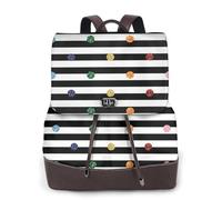 ESNAIUVCD Rainbow Polka Dot Stripe Black And White Print Women Backpack Waterproof Anti-Theft Lightweight Pu Fashion Leather Nylon School Shoulder Bag Travel Backpack