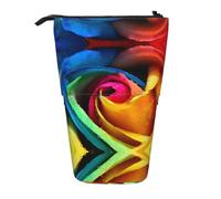 ESNAIUVCD Rainbow Rose Print Personalized Retractable Pencil Case, Custom Signature Name Pencil Pouch for Students Kids Adults for School Office