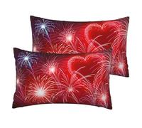 ESNAIUVCD Red Hearts Fireworks Print Double Sided Rectangular Cushion Cover,Pillow Cases Breathable Pillow Cover For Hotel Home Bed Decorative(2pcs)