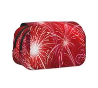 ESNAIUVCD Red Hearts Fireworks Print Large Capacity Double Layer Pen Bag,Suitable for Boys, Girls and Adults,This Office Pen Bag with Compartment Design
