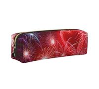 ESNAIUVCD Red Hearts Fireworks Print Leather Pencil Case Zippered Pouch Portable Large Capacity Stationery Organizer Cosmetic Bag for School Office(2pcs)