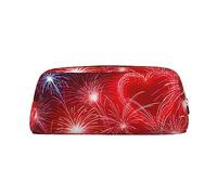 ESNAIUVCD Red Hearts Fireworks Print Pencil Bag Zipper Large Pencil Bag Work Travel - Multifunctional Pencil Case,Makeup Bag