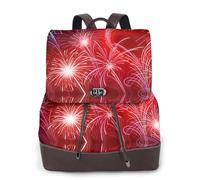 ESNAIUVCD Red Hearts Fireworks Print Women Backpack Waterproof Anti-Theft Lightweight Pu Fashion Leather Nylon School Shoulder Bag Travel Backpack