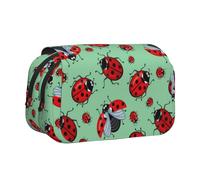 ESNAIUVCD Red Ladybugs On A Blue Background Print Large Capacity Double Layer Pen Bag,Suitable for Boys, Girls and Adults,This Office Pen Bag with Compartment Design