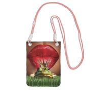 ESNAIUVCD Red Lips Getting Ready to Kiss A Frog Print Carry A Mobile Phone Bag Diagonally,Crossbody Bag,Suitable for Carrying Mobile Phone Change, Etc