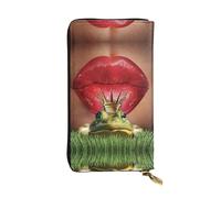 ESNAIUVCD Red Lips Getting Ready to Kiss A Frog Print Genuine Leather Women's,Men's Wallets,Multi-Functionclutch Purse,Zip Around Large Travel â€‹Mobile Phone Long â€‹Money Purses