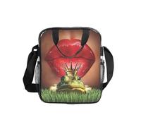 ESNAIUVCD Red Lips Getting Ready To Kiss A Frog Print Men Women Transparent Pvc Shopping Bag Waterproof See Through Bag,With Handles For Lunch