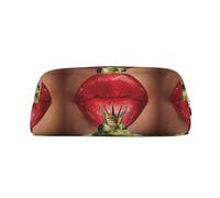 ESNAIUVCD Red Lips Getting Ready to Kiss A Frog Print Pencil Bag Zipper Large Pencil Bag Work Travel - Multifunctional Pencil Case,Makeup Bag
