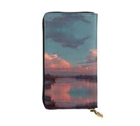 ESNAIUVCD River and The Great Sky Print Genuine Leather Women's,Men's Wallets,Multi-Functionclutch Purse,Zip Around Large Travel â€‹Mobile Phone Long â€‹Money Purses